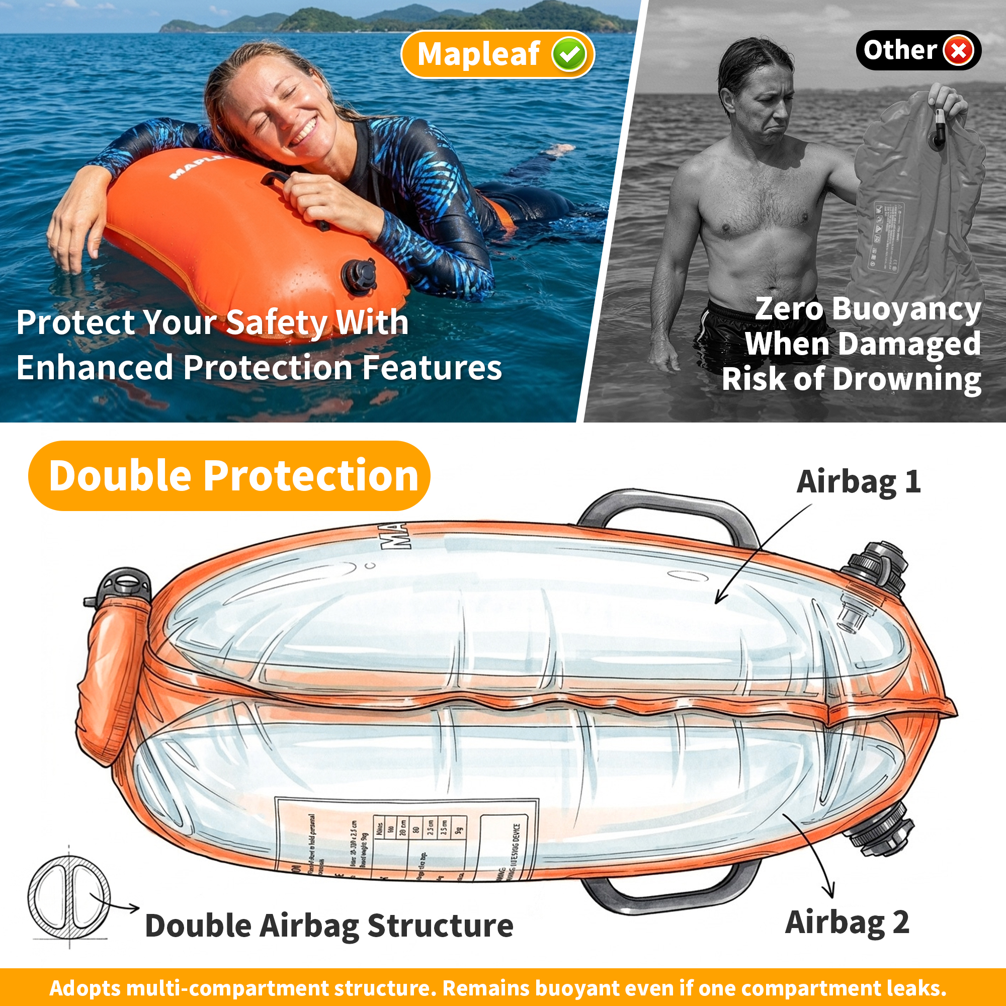 MAPLEAF Swim Buoy Tow Float Sa - Swim Buoy Open Water reseña y precio